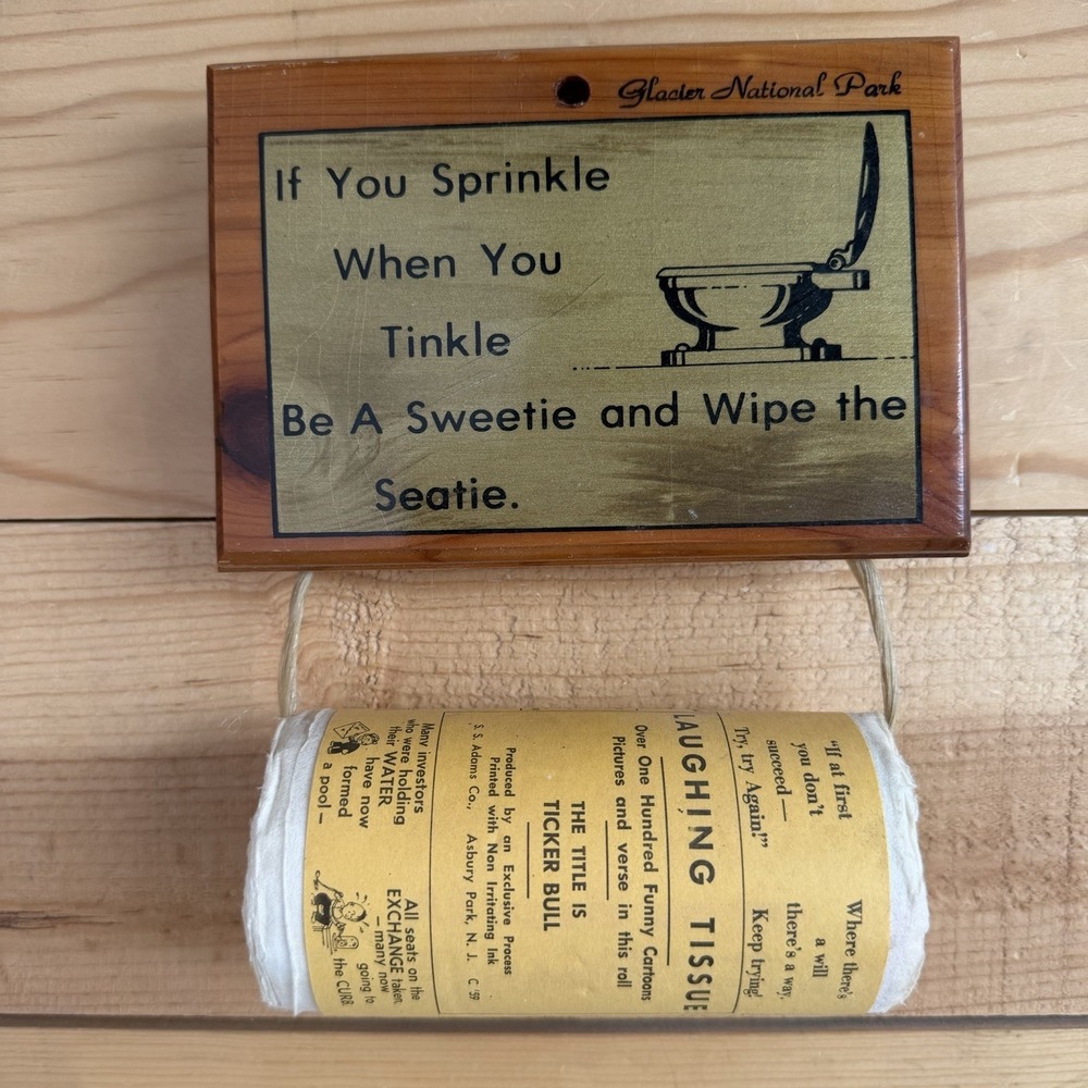 VTG 50's/60's Gag Novelty Glacier National Park Laughing Toilet Paper Roll Sign